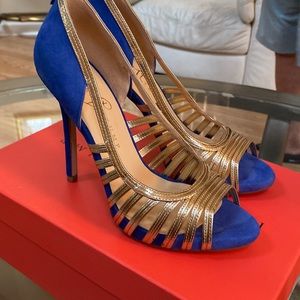 6.5 heels 4 inch blue and gold
